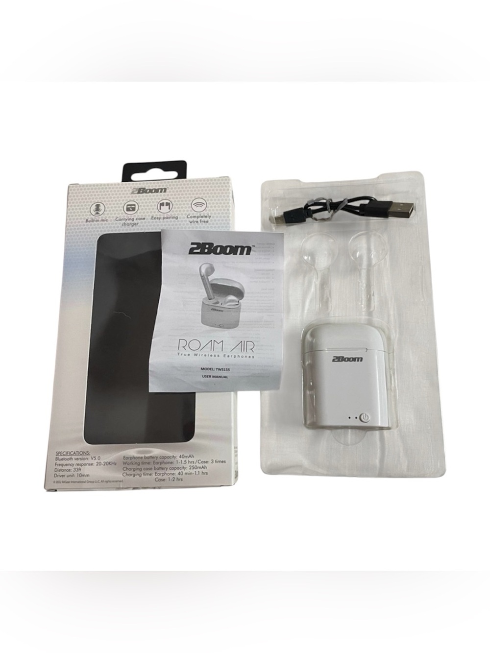 2Boom TWS155 True Wireless Bluetooth Earphones White